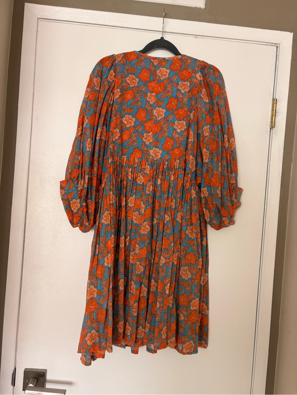 Sundry Orange and Blue Floral Puff-Sleeve Mini Dress - Picture 6 of 6